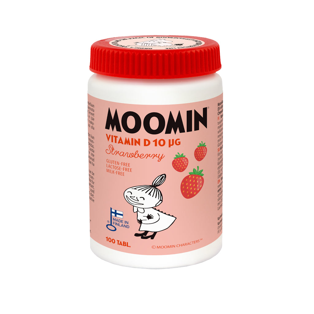 Moomin D-vitamiini mansikka 10 mikrog 100 tabl