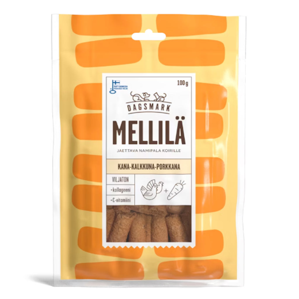 Dagsmark MELLILÄ kana-kalkkuna-porkkana herkku koirille 100g