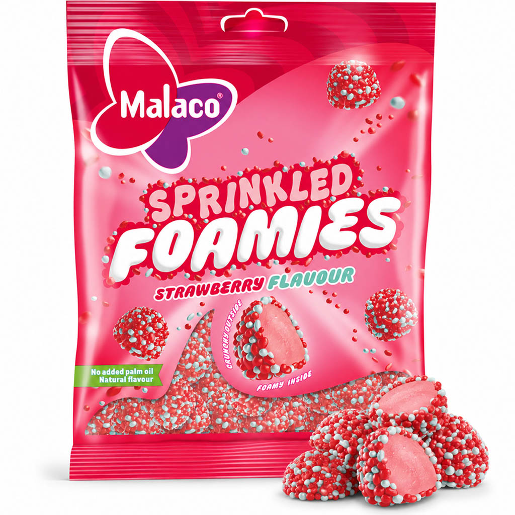 Malaco Sprinkled Foamies Strawberry makeinen 110g