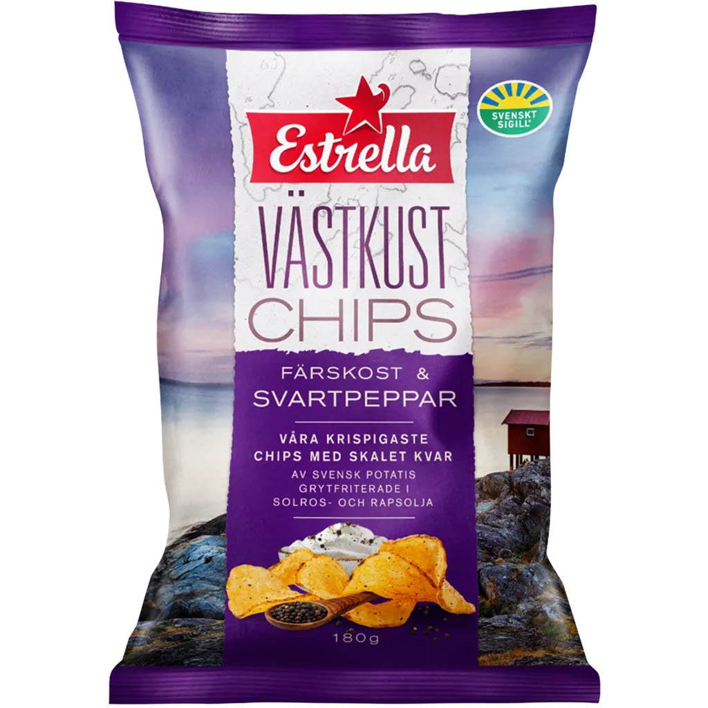 Estrella Maalaissipsi Tuorejuusto & Mustapippuri perunalastu 180g