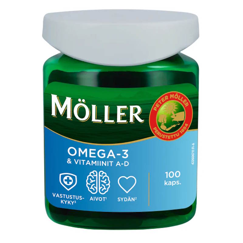 Möller Kalanmaksaöljy Omega-3 & vitamiinit A-D 100 kapselia