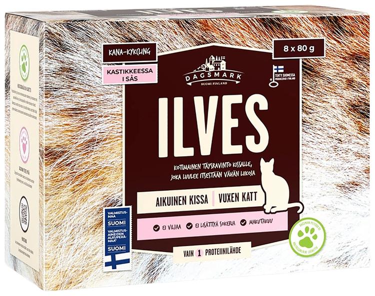 Dagsmark Ilves kotimainen kissan täysravinto 8 x 80g kanaa kastikkeessa