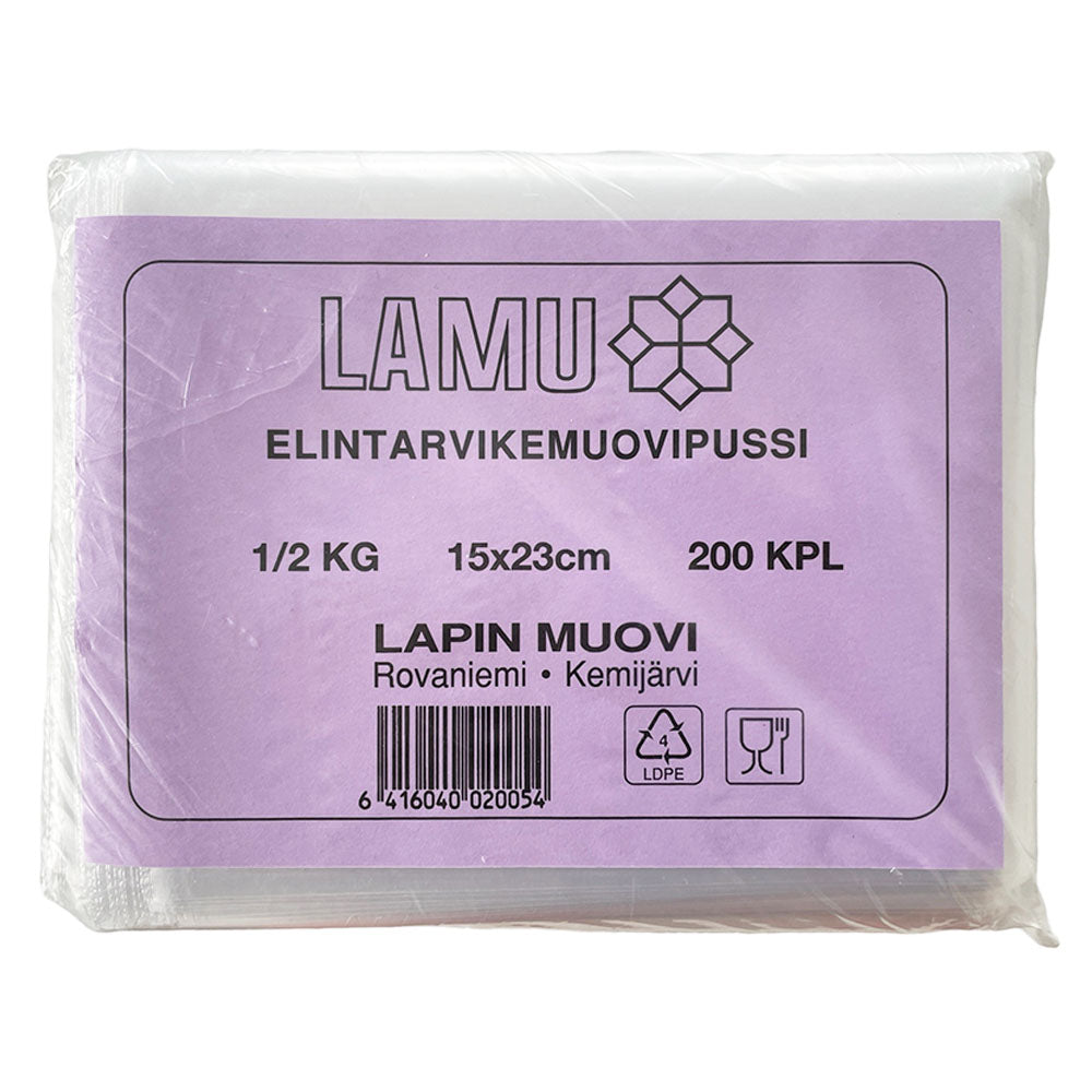 Elintarvikemuovipussi 1/2kg x 200kpl (15cm x 23cm)
