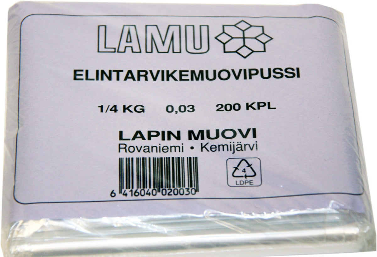 Elintarvikemuovipussi 1/4 kg