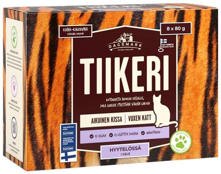 Dagsmark Tiikeri kotimainen kissanruoka 8 x 80g kanaa ja kalkkunaa hyytelössä