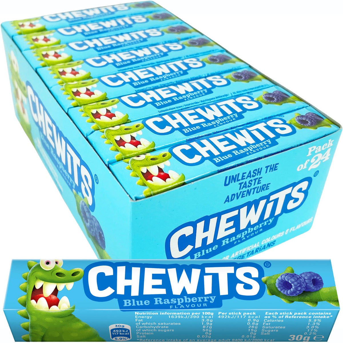 Cloetta Chewits Blue Raspberry toffee 30g x 24kpl