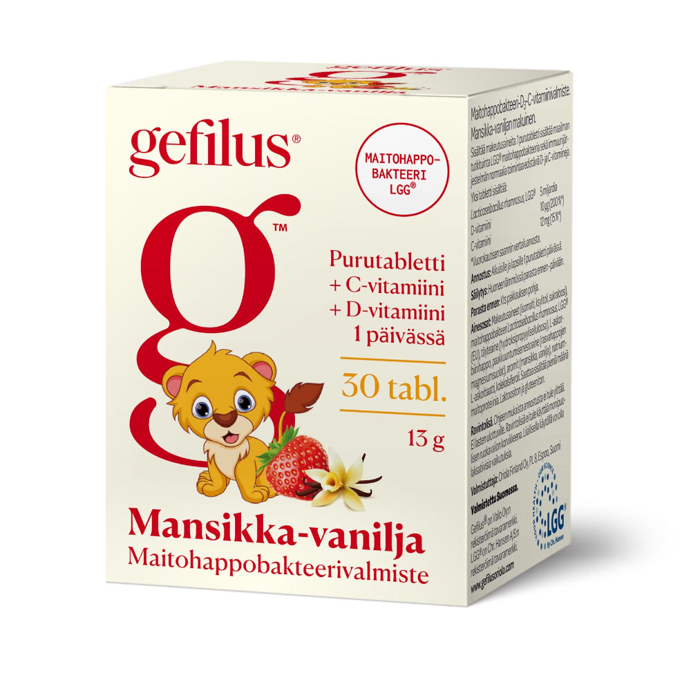 Gefilus Mansikka Vanilja C+D vitamiini purutabletti 30 tabl
