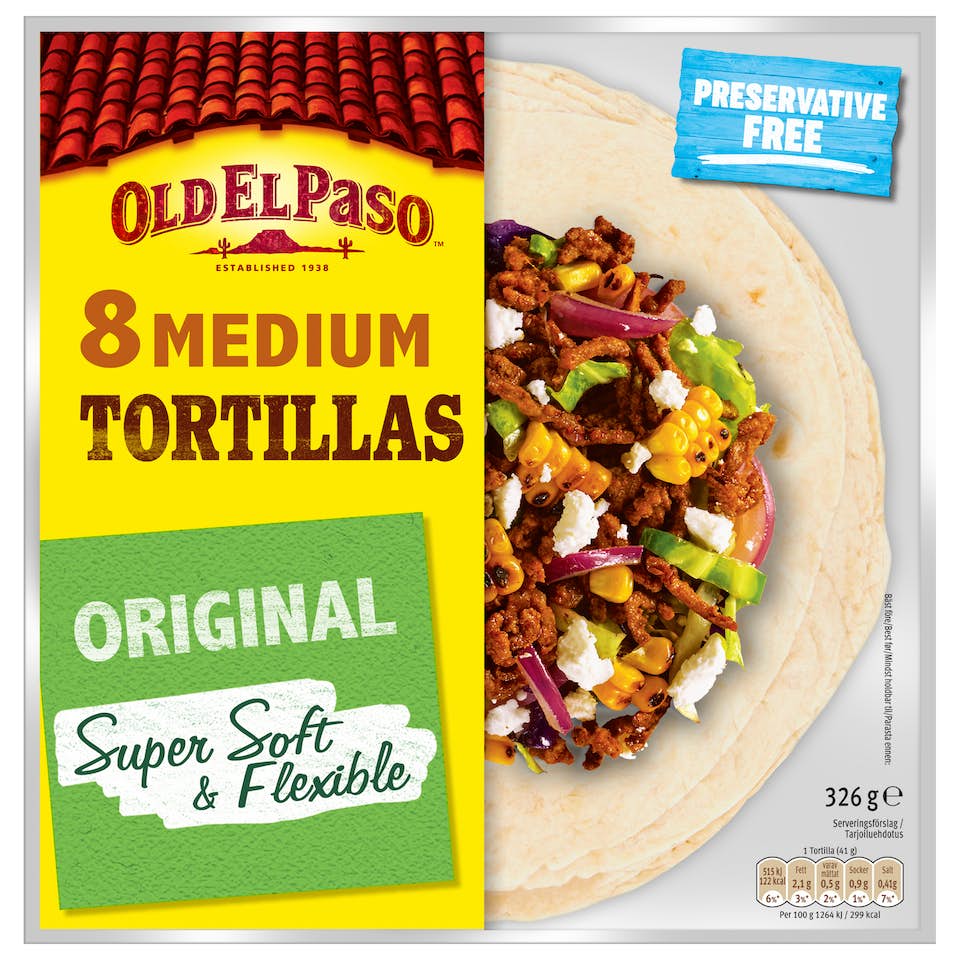 Old El Paso 8 MEDIUM Tortillas vehnätortilla 326g