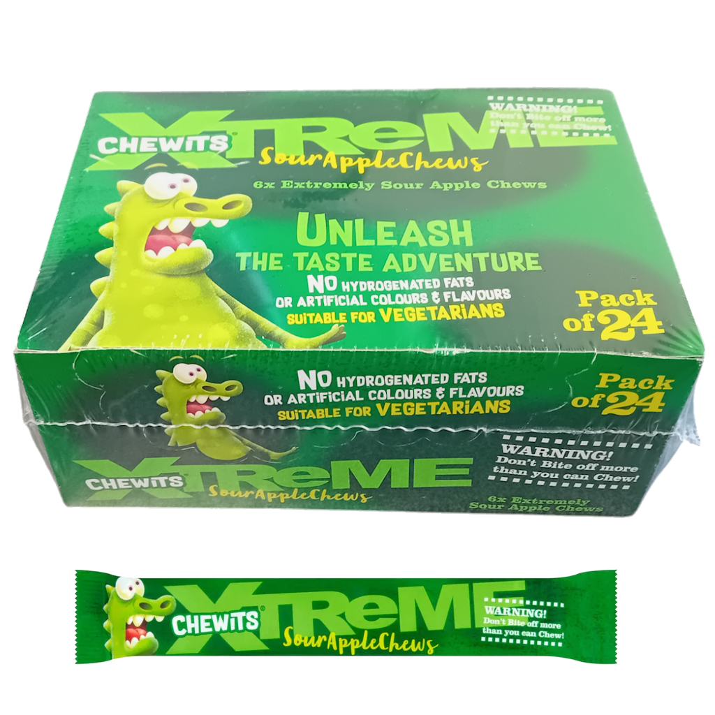 Cloetta Chewits Xtreme sour apple toffeepatukka 34g x 24kpl