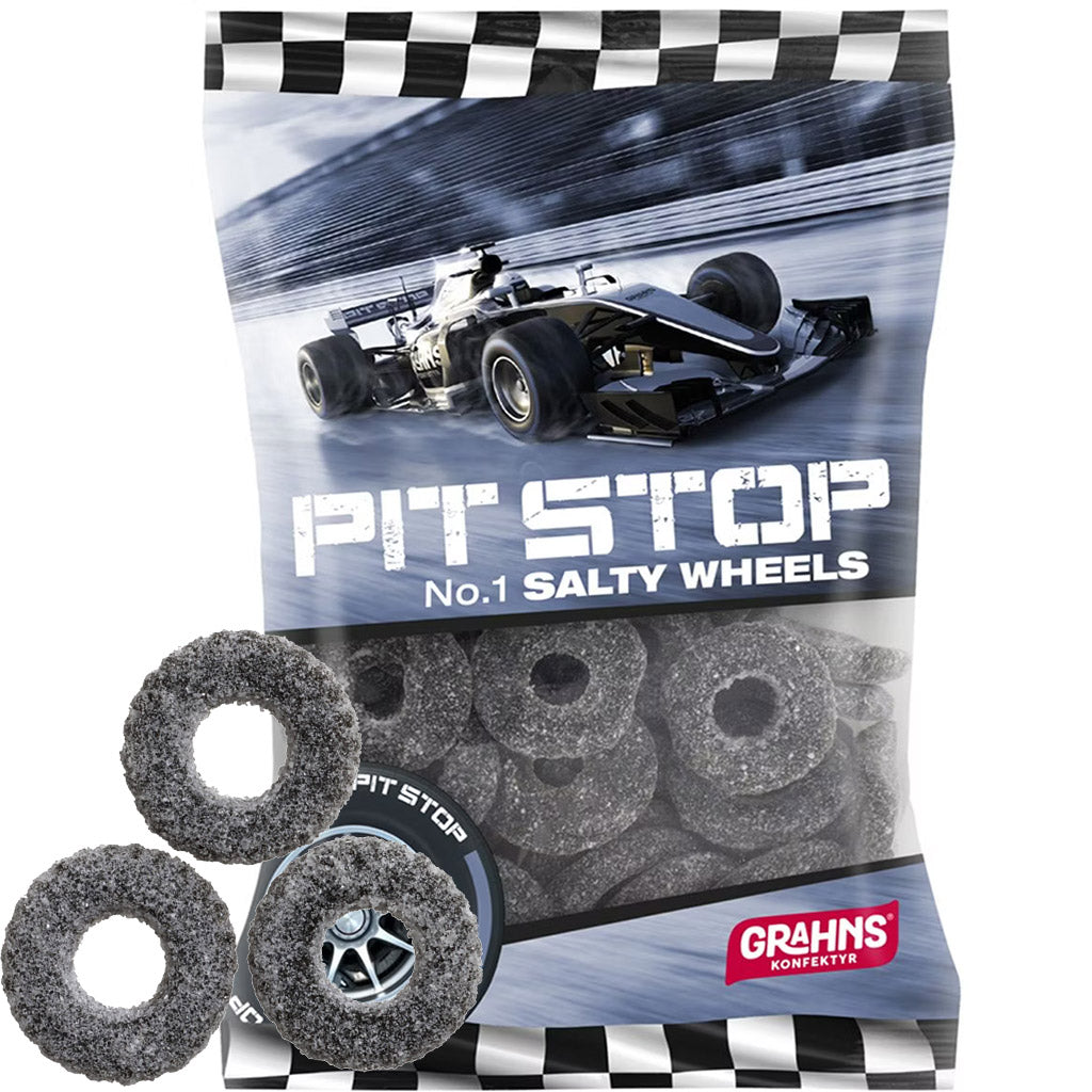 Grahns Pit Stop Salty Wheels salmiakkirenkaat 50g