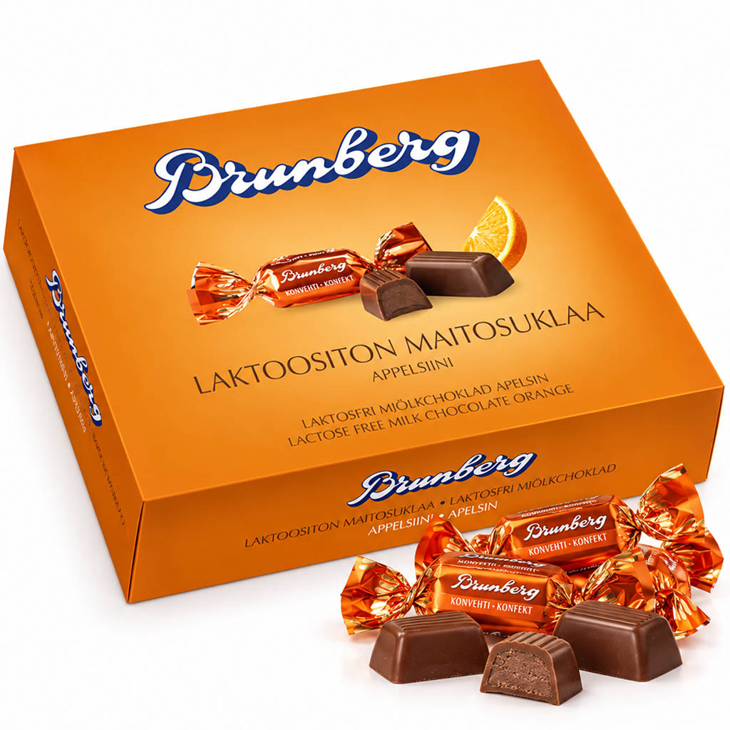 Brunberg Laktoositon Maitosuklaakonvehti Appelsiini 250g