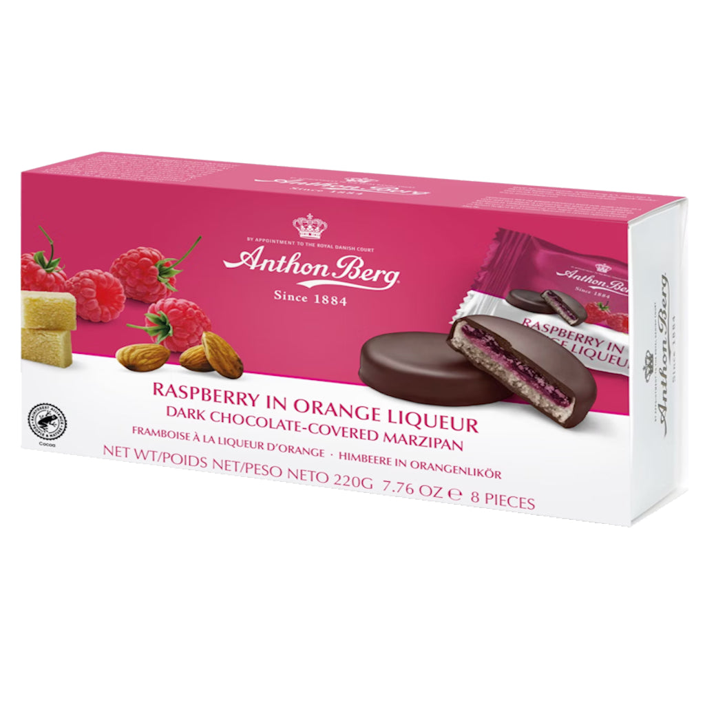 Anthon Berg Marsipaanikonvehti Vadelmat Appelsiiniliköörissä 220g