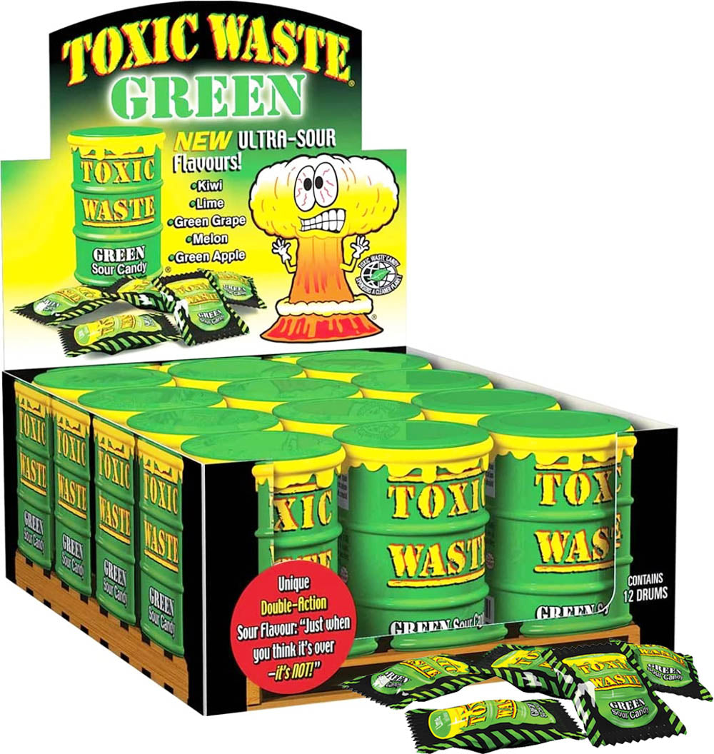 Toxic Waste Green kirpeät karkit 42g x 12kpl