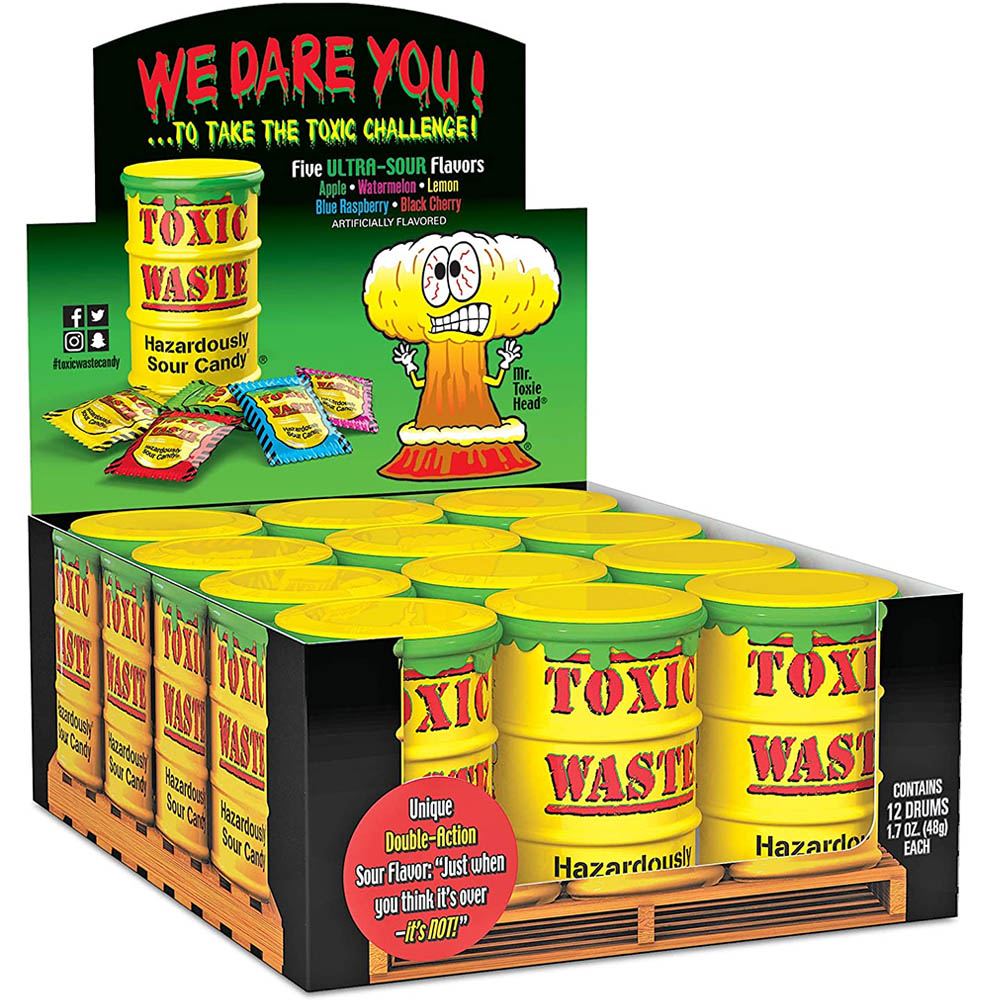 Toxic Waste Yellow kirpeät karkit 42g x 12kpl