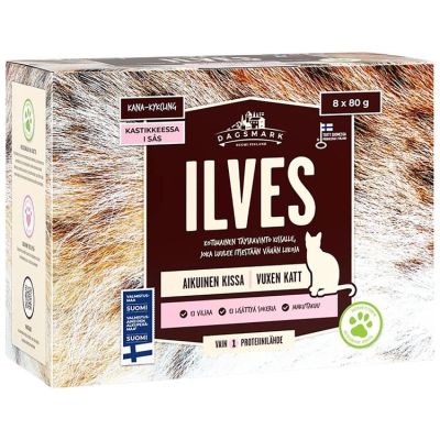 Dagsmark Ilves kotimainen kissan täysravinto 8 x 80g kanaa kastikkeessa