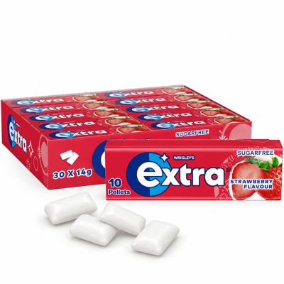 Extra Strawberry sokeriton purukumi 14g x 30-pack (300kpl)