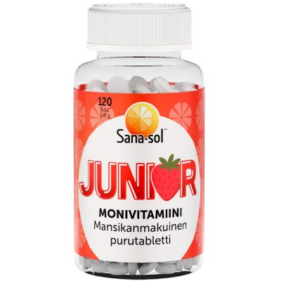 Sana-sol Junior monivitamiini Mansikanmakuinen purutabletti 120kpl