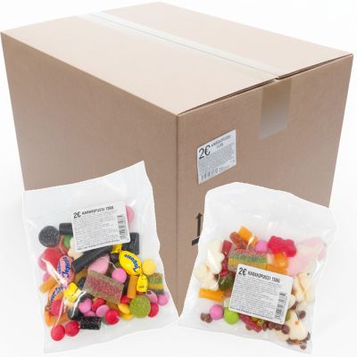Kahden euron karkkipussi kioskimyyntiin 150g x 50kpl