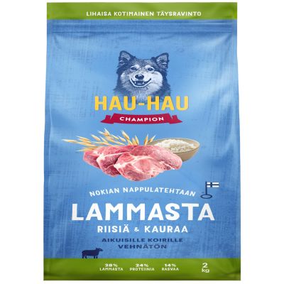 Hau Hau Champion Lammas riisi kaura täysravinto koirille 2kg