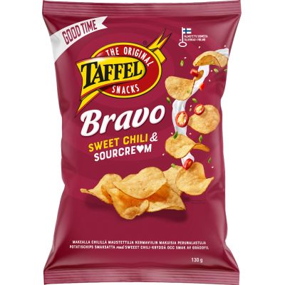 Taffel Bravo Sourcream & Sweet Chili perunalastu 130g