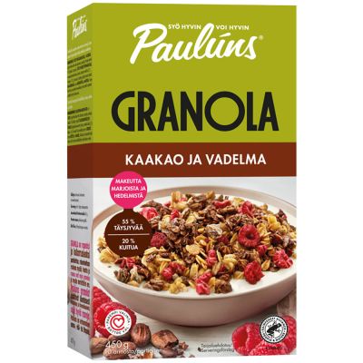 Pauluns Kaakao ja Vadelma granola 450g