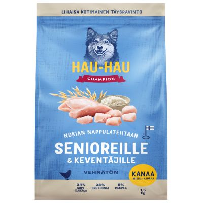 Hau Hau Champion senioreille ja keventäville kanaa riisiä kauraa 1,5kg