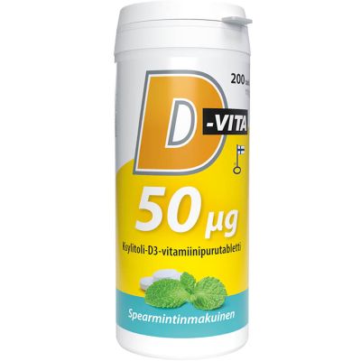 D-Vita 50ug Spearmint Ksylitoli-D3-vitamiinipurutabletti 200tabl