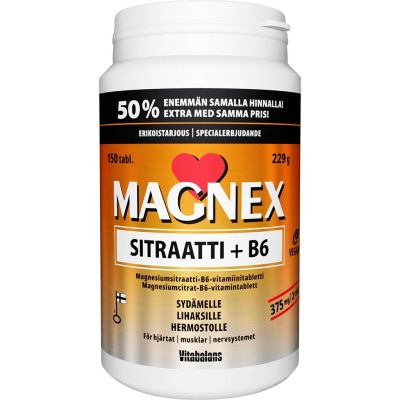Magnex Magnesiumsitraatti + B6-vitamiini kampanjapakkaus 150tabl