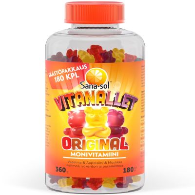 Sana-sol Vitanallet monivitamiini vadelma & appelsiini & mustikka 180kpl