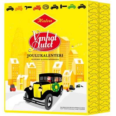 Halva Vanhat Autot salmiakki- ja hedelmäkarkki joulukalenteri 200g
