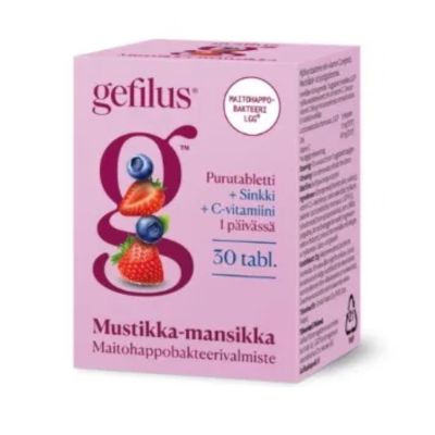 Gefilus Mustikka Mansikka C + Sinkki purutabletti 30 tabl