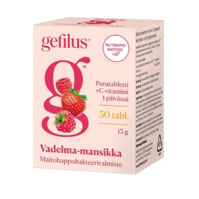 Gefilus Vadelma Mansikka + C vitamiini purutabletti 30 tabl