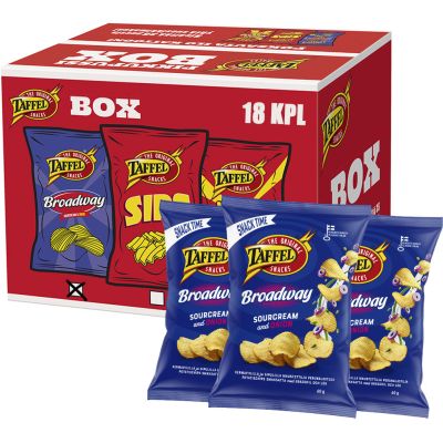 Taffel Broadway Sourcream & Onion perunalastu 60g x 18kpl