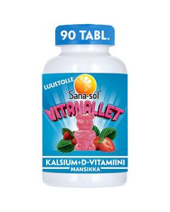 Sana-sol Vitanallet Kalsium + D-vitamiini Mansikka 90kpl