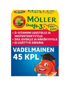 Möller Pikkukalat Omega-3 Vadelmainen pureskeltava kalaöljy-D-vitamiinivalmiste 45kpl