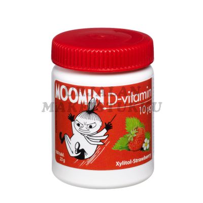 Moomin D-vitamiini Xylitol-mansikka 10 mikrog 100 tabl