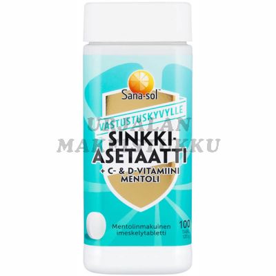 Sana-sol Sinkkiasetaatti + C- & D-vitamiini vastustuskyvyllle Mentoli imeskelyta