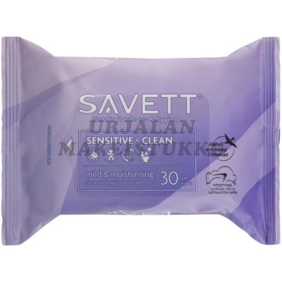 Savett Sensitive & Clean uudelleensuljettava kosteuspyyhe 30kpl