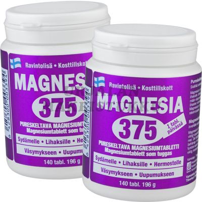 Magnesia 375 pureskeltava magnesiumtabletti (140 tabl) x 2kpl