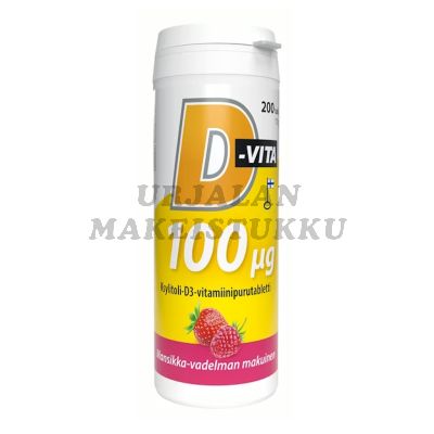 D-Vita 100ug Mansikka Vadelma Ksylitoli D3 vitamiinipurutabletti 200tabl