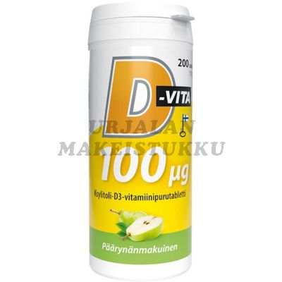 D-Vita 100ug Päärynä Ksylitoli D3 vitamiinipurutabletti 200tabl