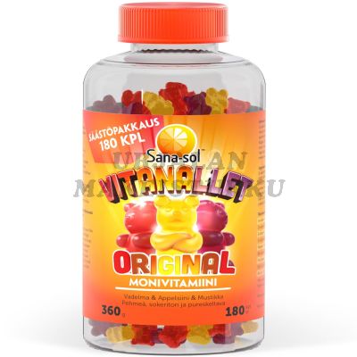 Sana-sol Vitanallet monivitamiini vadelma & appelsiini & mustikka 180kpl