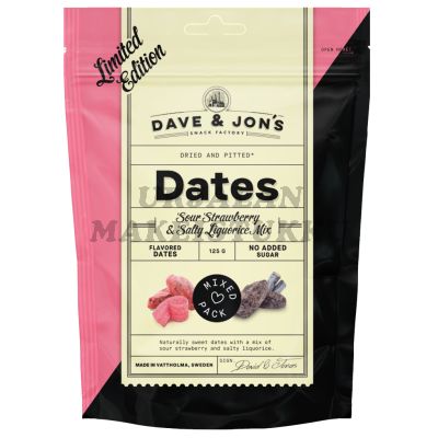 Dave & Jons Sour Strawberry & Salty Liquorice karkkitaatelit 125g