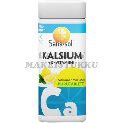 Sana-sol Kalsium + D-Vitamiini sitruunanmakuinen purutabletti 90 tabl.