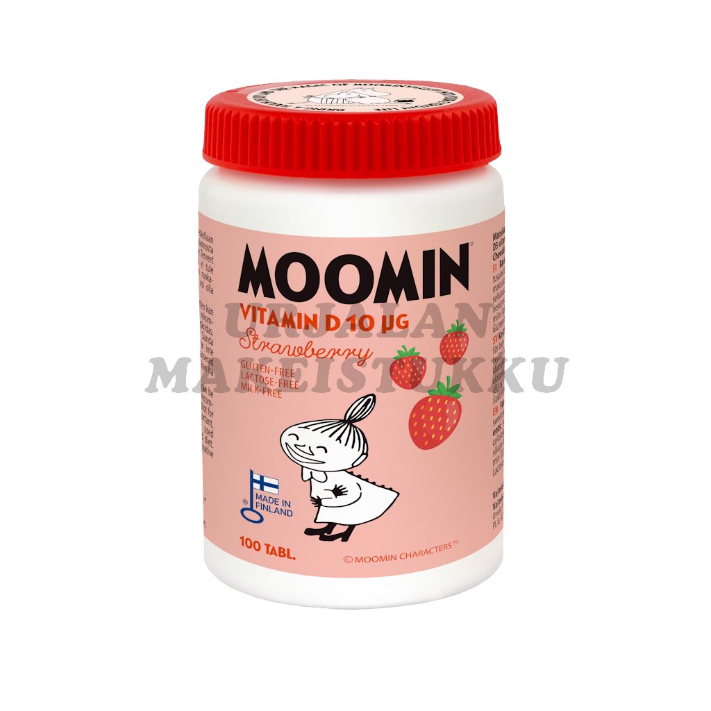 Moomin D-vitamiini mansikka 10 mikrog 100 tabl