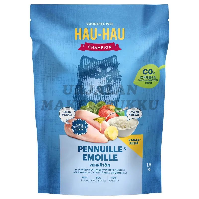 Hau Hau Champion Pennuille & Emoille Kanaa & Riisiä 1,5kg