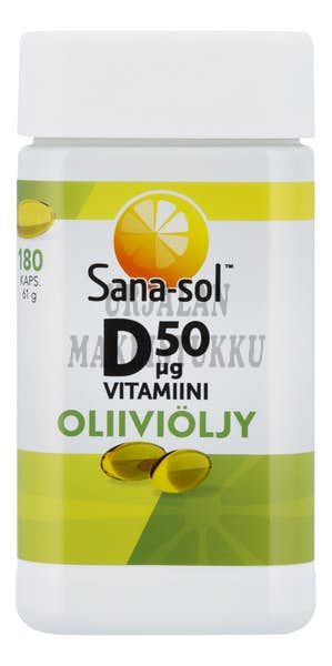Sana-Sol D50ug vitamiini Oliiviöljy 180 kaps