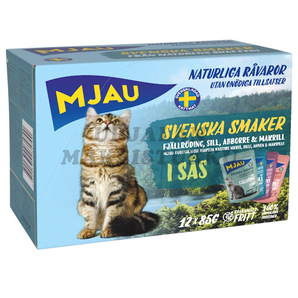 Mjau Lajitelma Svenska Smaker Kala kastikkeessa 12 x 85g