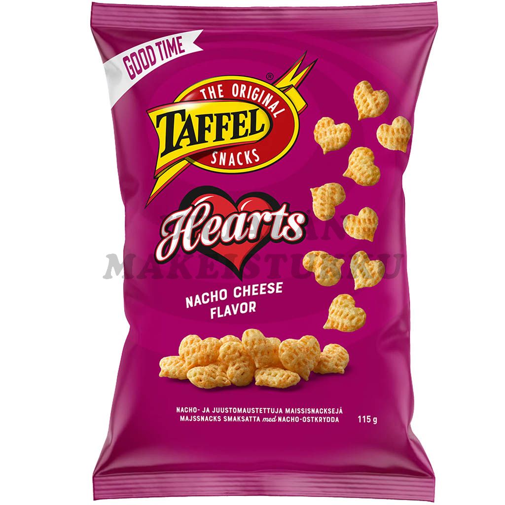 Taffel Hearts Nacho Cheese maustettu maissisipsi 115g
