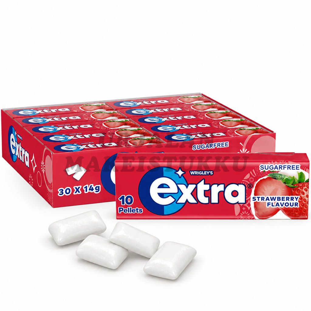 Extra Strawberry sokeriton purukumi 14g x 30-pack (300kpl)